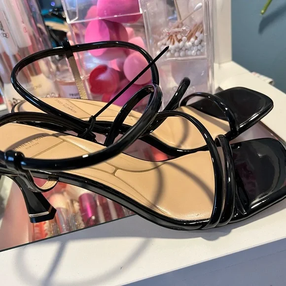 Glossy Black Strappy Heels - Picture 3 of 4